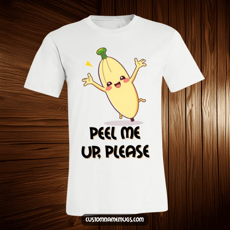 Funny Clumsy Banana Peel T-Shirt: A banana peel comically slips on itself, arms flailing wildly.