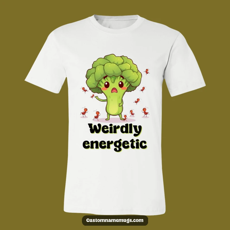 Funny Surprised Broccoli Ant Juggling T-Shirt - Quirky Veggie Tee!