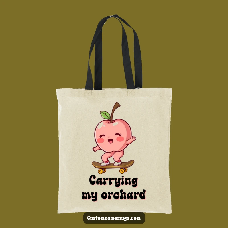 Funny Apple Skater Tote Bag: Rosy Blush & Rogue Ride - Carry Your Fun!