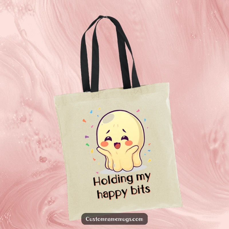 Funny Wobbly Jelly Tote Bag: A jelly character with bewildered joy catching confetti, ideal for carrying festive humor and making a funny gift.